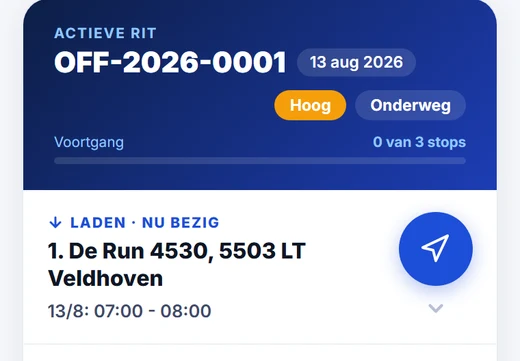De ingeplande rit in de chauffeursapp